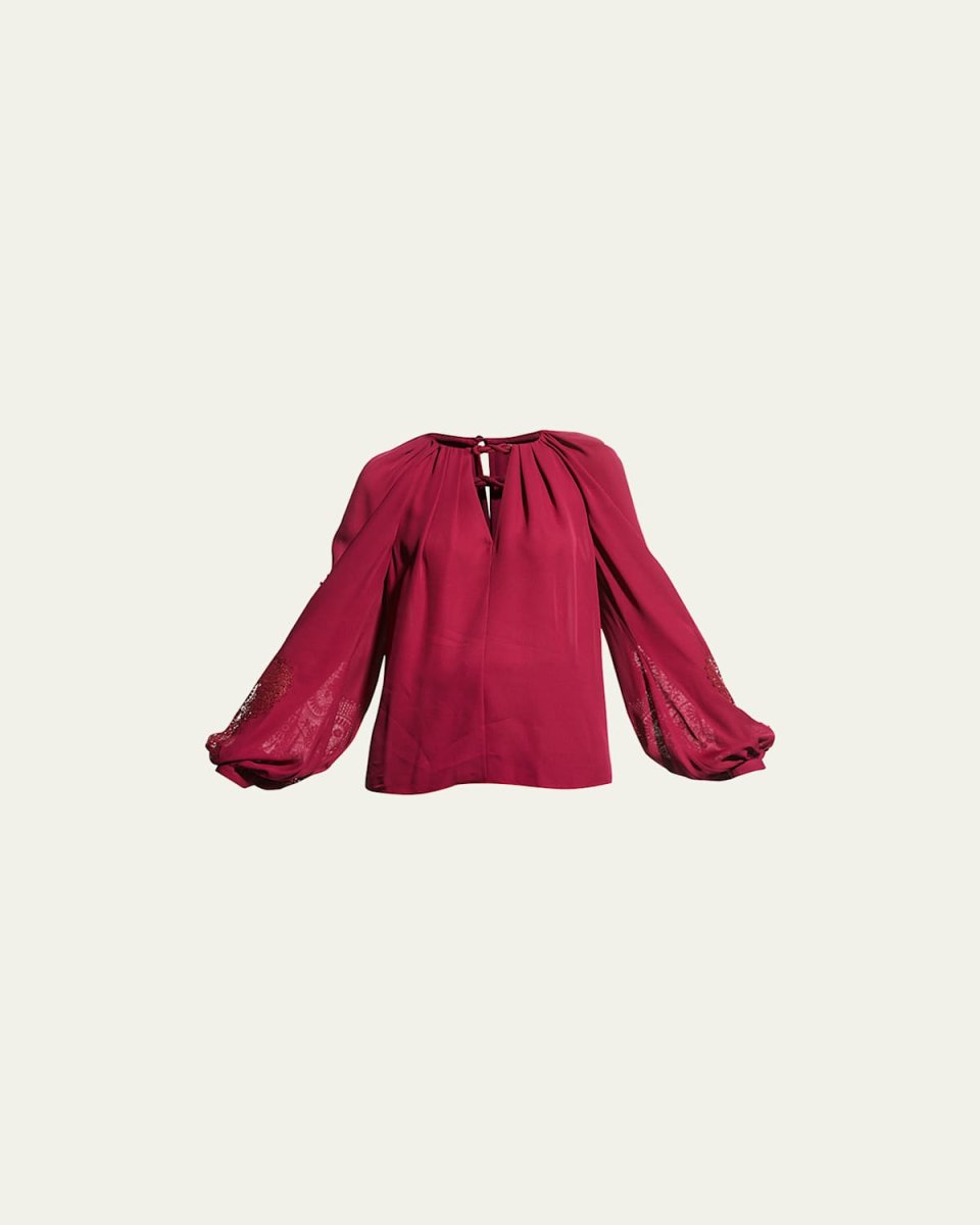 Odette Balloon-Sleeve Silk Blous